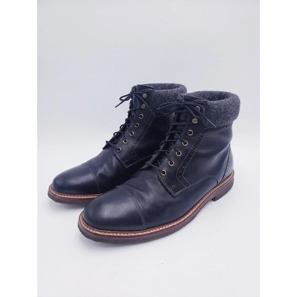 Johnston & Murphy Cap Toe Boot Black Leather Wool Cuff Mens Size 9